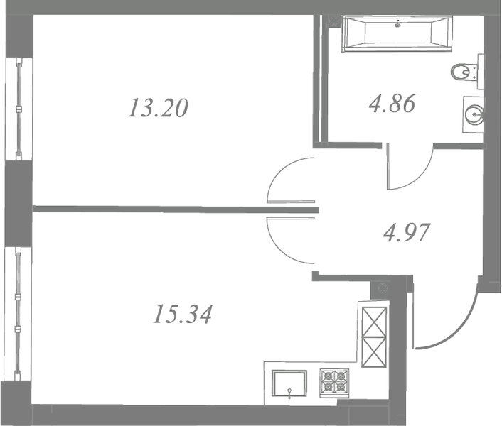 План квартиры №139 с 1 спальней на 2 этаже 3 корпуса ЖК Neva Residence