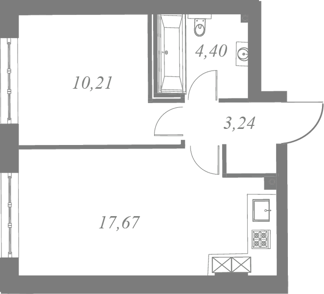 План квартиры №141 с 1 спальней на 2 этаже 3 корпуса ЖК Neva Residence