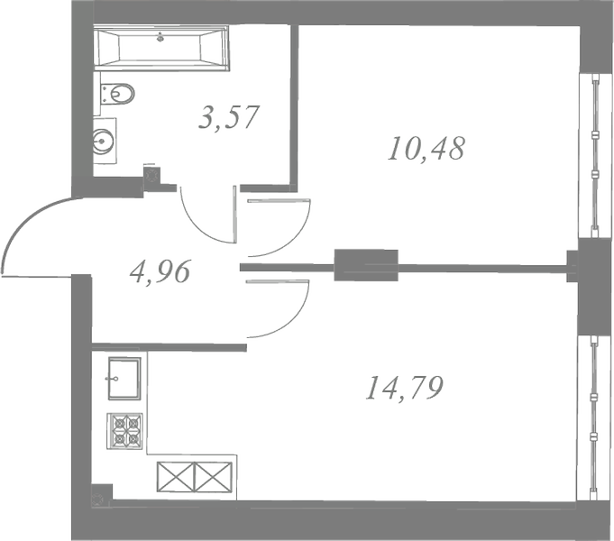 План квартиры №143 с 1 спальней на 3 этаже 3 корпуса ЖК Neva Residence