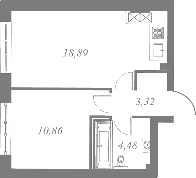 План квартиры №146 с 1 спальней на 3 этаже 3 корпуса ЖК Neva Residence