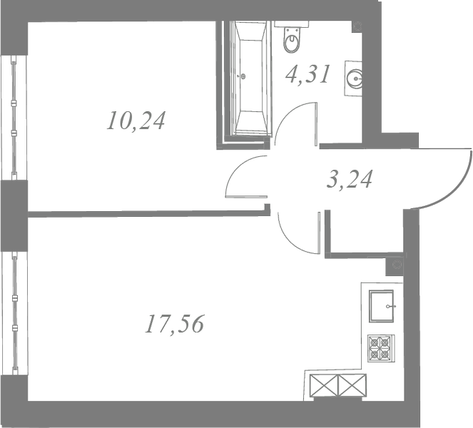 План квартиры №147 с 1 спальней на 3 этаже 3 корпуса ЖК Neva Residence