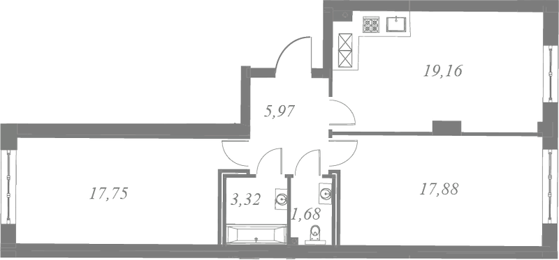 План квартиры №148 с 2 спальнями на 3 этаже 3 корпуса ЖК Neva Residence