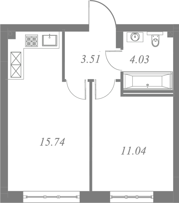 План квартиры №15 с 1 спальней на 2 этаже 3 корпуса ЖК Neva Residence