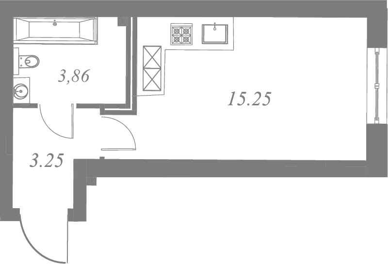 План квартиры №150 с 1 спальней на 4 этаже 3 корпуса ЖК Neva Residence