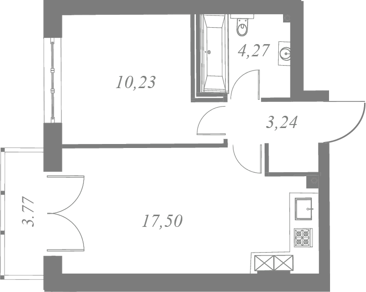 План квартиры №159 с 1 спальней на 5 этаже 3 корпуса ЖК Neva Residence