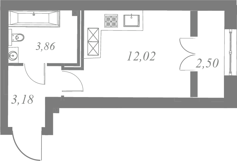 План квартиры №162 с 1 спальней на 6 этаже 3 корпуса ЖК Neva Residence