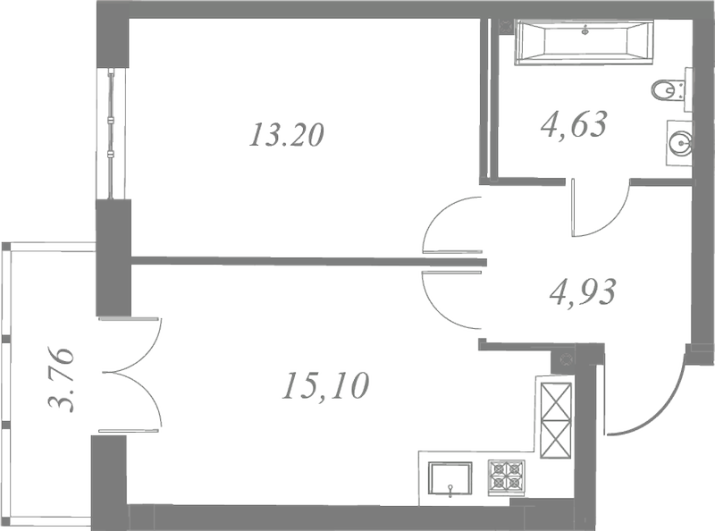 План квартиры №163 с 1 спальней на 6 этаже 3 корпуса ЖК Neva Residence