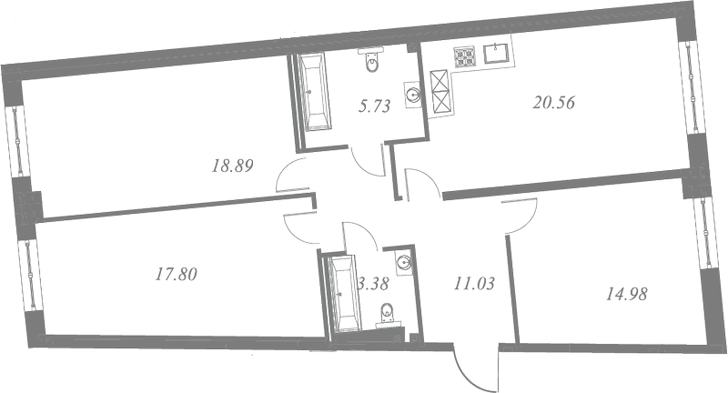 План квартиры №167 с 3 спальнями на 2 этаже 3 корпуса ЖК Neva Residence