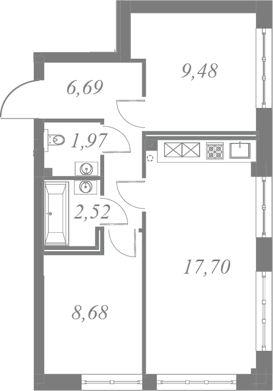 План квартиры №17 с 2 спальнями на 3 этаже 3 корпуса ЖК Neva Residence