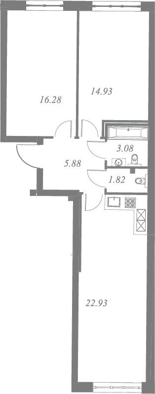 План квартиры №173 с 2 спальнями на 2 этаже 3 корпуса ЖК Neva Residence