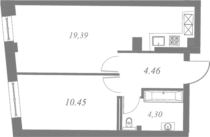 План квартиры №176 с 1 спальней на 3 этаже 3 корпуса ЖК Neva Residence