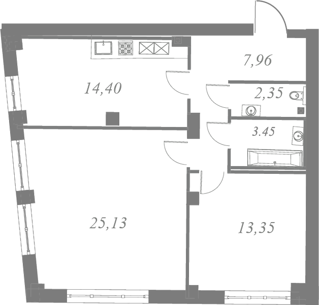 План квартиры №177 с 2 спальнями на 3 этаже 3 корпуса ЖК Neva Residence
