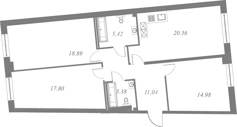 План квартиры №181 с 3 спальнями на 4 этаже 3 корпуса ЖК Neva Residence