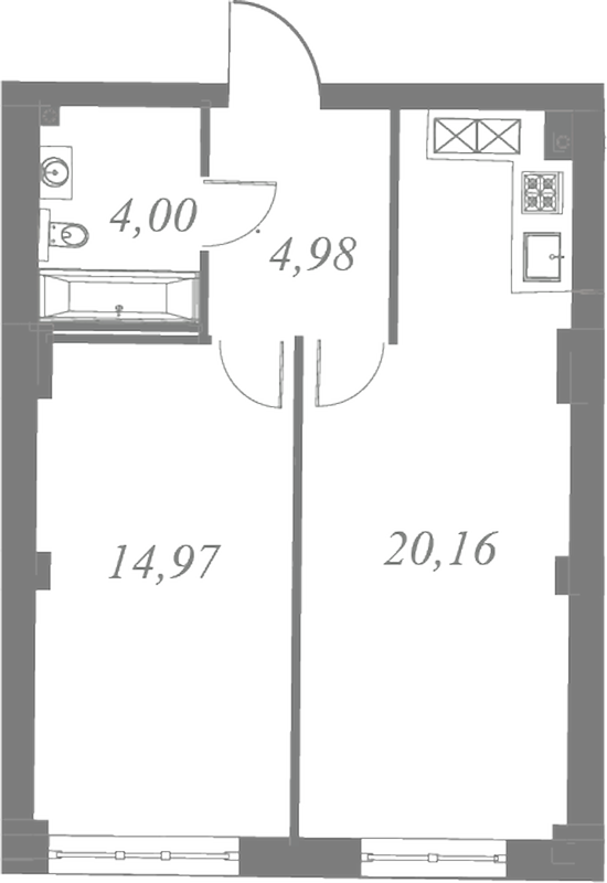 План квартиры №185 с 1 спальней на 4 этаже 3 корпуса ЖК Neva Residence