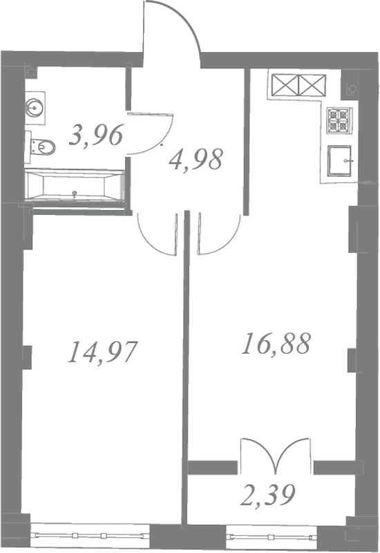 План квартиры №192 с 1 спальней на 5 этаже 3 корпуса ЖК Neva Residence