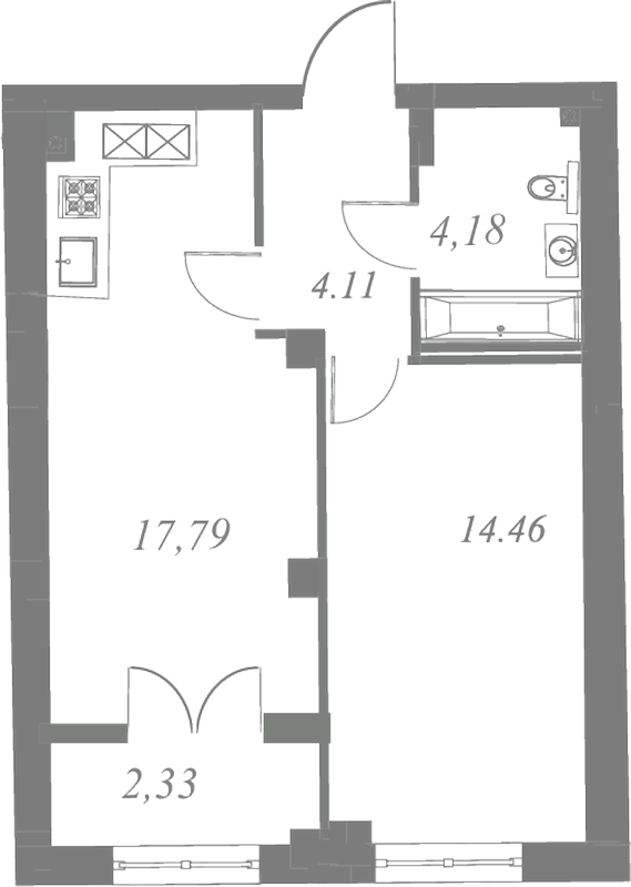 План квартиры №193 с 1 спальней на 5 этаже 3 корпуса ЖК Neva Residence