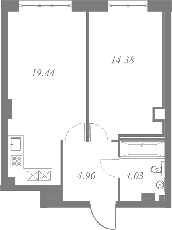 План квартиры №20 с 1 спальней на 3 этаже 3 корпуса ЖК Neva Residence
