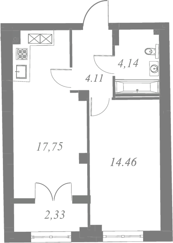 План квартиры №200 с 1 спальней на 6 этаже 3 корпуса ЖК Neva Residence