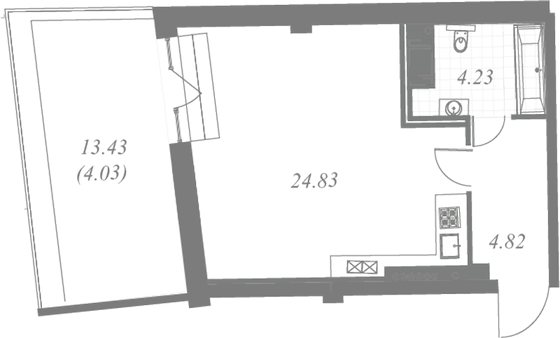 План квартиры №202 с 1 спальней на 7 этаже 3 корпуса ЖК Neva Residence