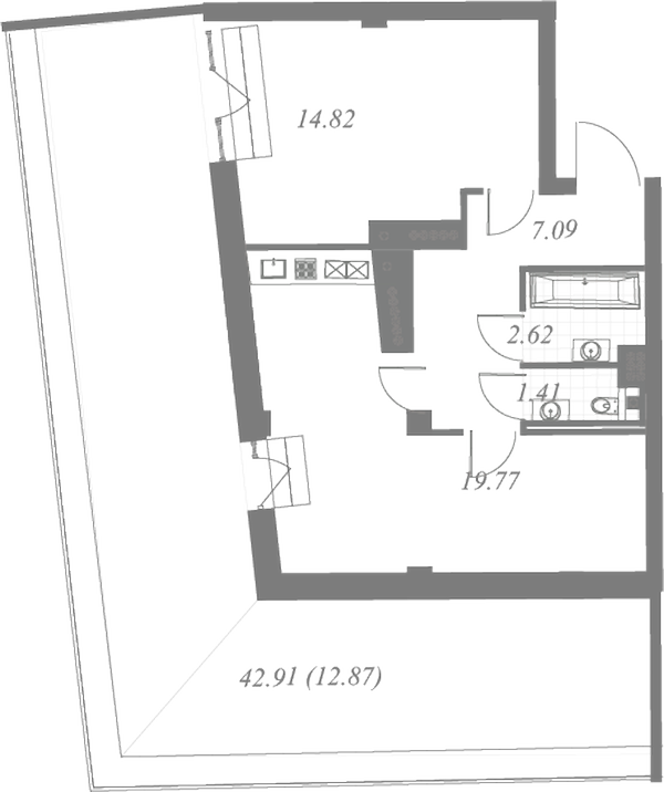 План квартиры №203 с 2 спальнями на 7 этаже 3 корпуса ЖК Neva Residence