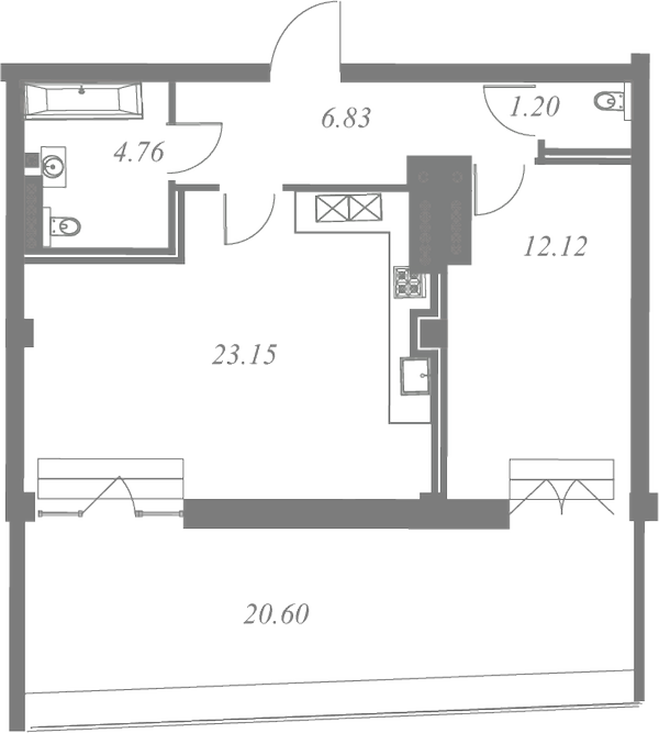 План квартиры №204 с 2 спальнями на 7 этаже 3 корпуса ЖК Neva Residence