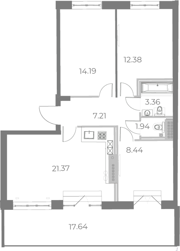 План квартиры №207 с 4 спальнями на 8 этаже 3 корпуса ЖК Neva Residence
