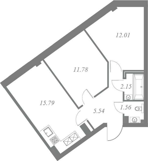 План квартиры №22 с 2 спальнями на 3 этаже 3 корпуса ЖК Neva Residence