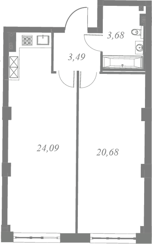 План квартиры №223 с 1 спальней на 4 этаже 3 корпуса ЖК Neva Residence