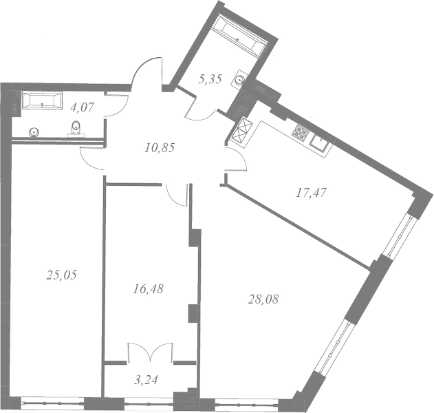 План квартиры №229 с 3 спальнями на 5 этаже 3 корпуса ЖК Neva Residence