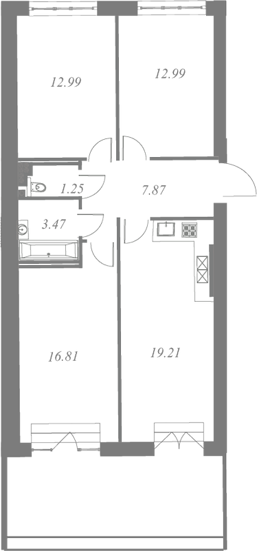 План квартиры №237 с 3 спальнями на 7 этаже 3 корпуса ЖК Neva Residence