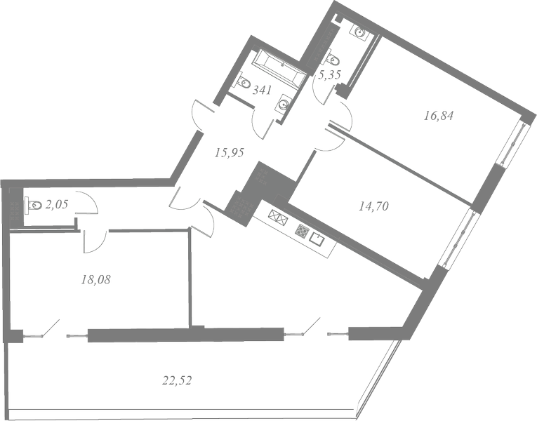 План квартиры №243 с 4 спальнями на 8 этаже 3 корпуса ЖК Neva Residence