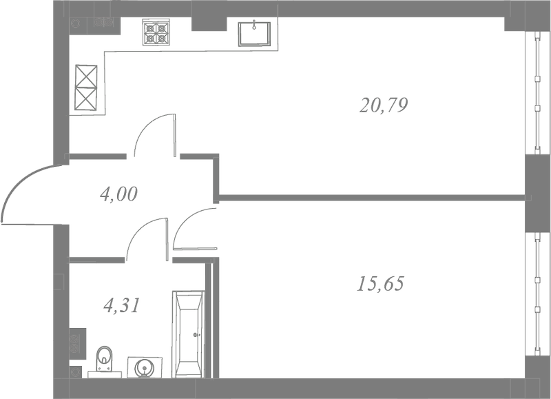 План квартиры №258 с 1 спальней на 4 этаже 3 корпуса ЖК Neva Residence