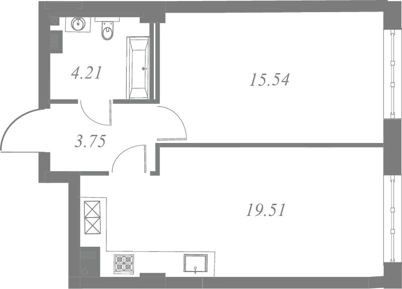 План квартиры №259 с 1 спальней на 4 этаже 3 корпуса ЖК Neva Residence