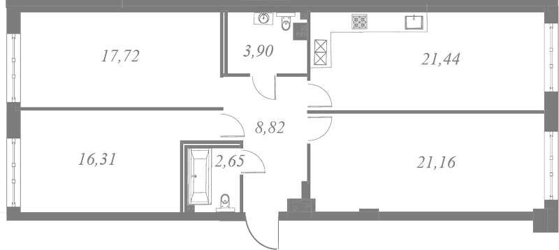 План квартиры №260 с 3 спальнями на 4 этаже 3 корпуса ЖК Neva Residence