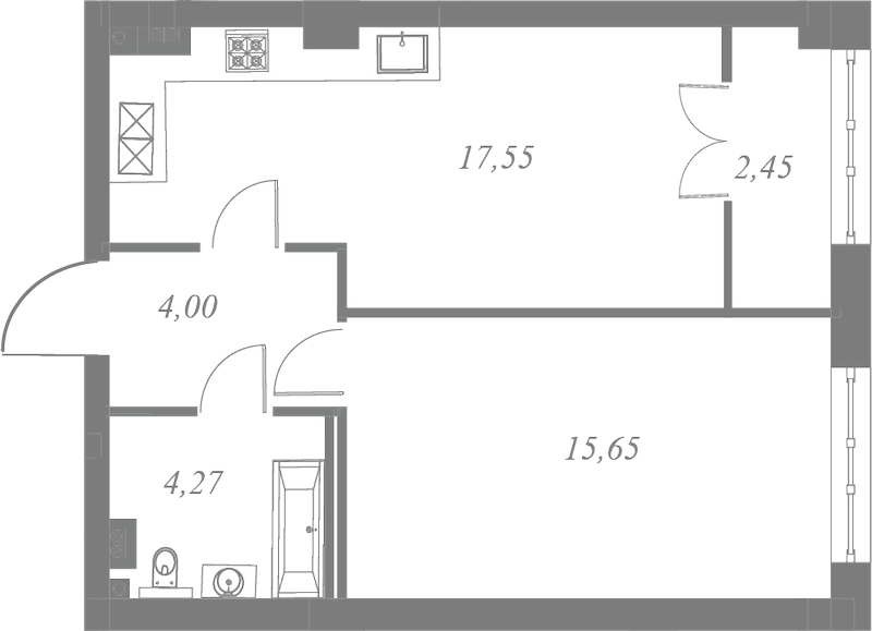 План квартиры №262 с 1 спальней на 5 этаже 3 корпуса ЖК Neva Residence