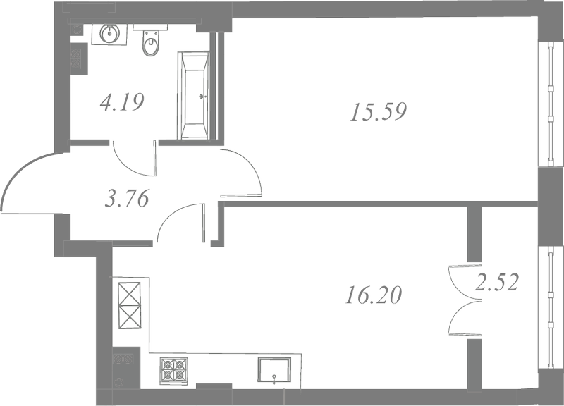 План квартиры №263 с 1 спальней на 5 этаже 3 корпуса ЖК Neva Residence
