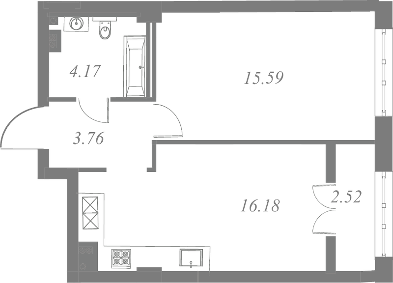План квартиры №267 с 1 спальней на 6 этаже 3 корпуса ЖК Neva Residence