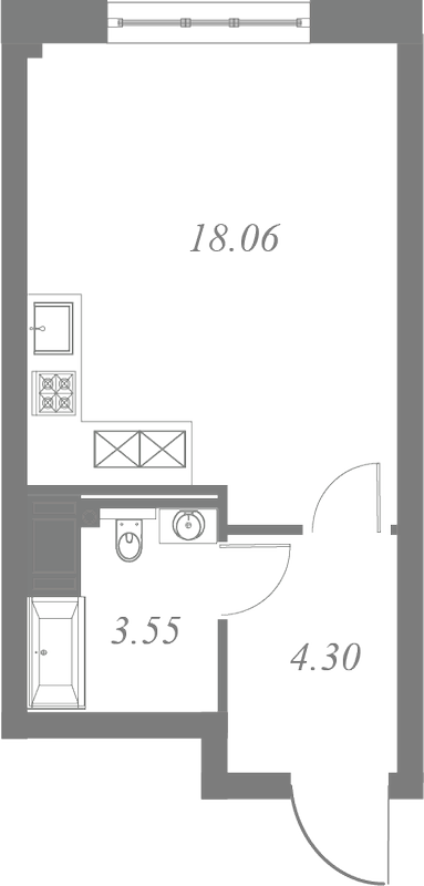 План квартиры №28 с 1 спальней на 4 этаже 3 корпуса ЖК Neva Residence
