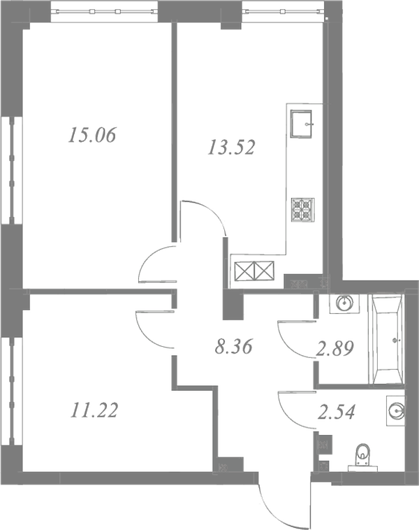 План квартиры №284 с 2 спальнями на 2 этаже 3 корпуса ЖК Neva Residence