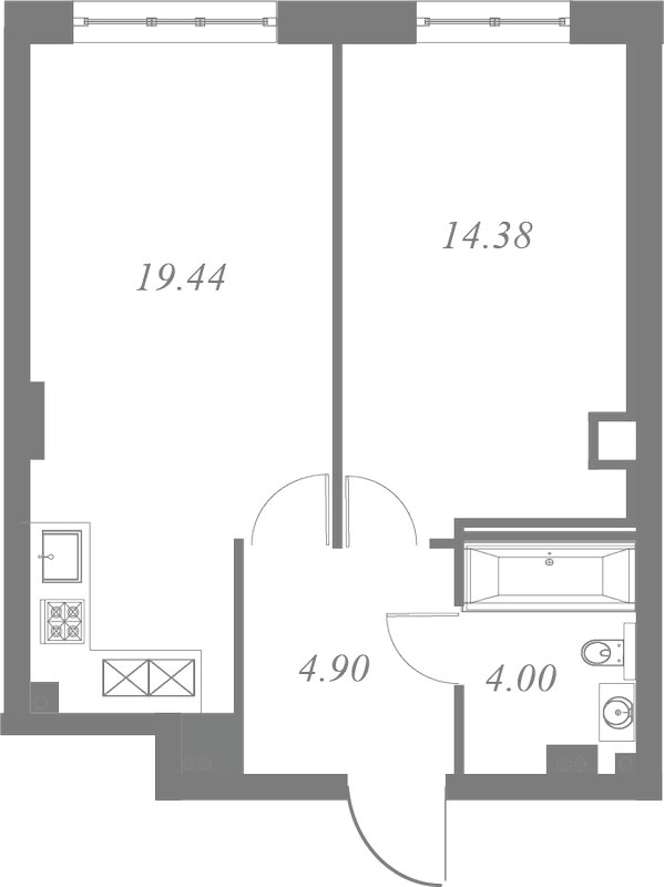 План квартиры №29 с 1 спальней на 4 этаже 3 корпуса ЖК Neva Residence