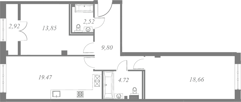 План квартиры №296 с 2 спальнями на 5 этаже 3 корпуса ЖК Neva Residence