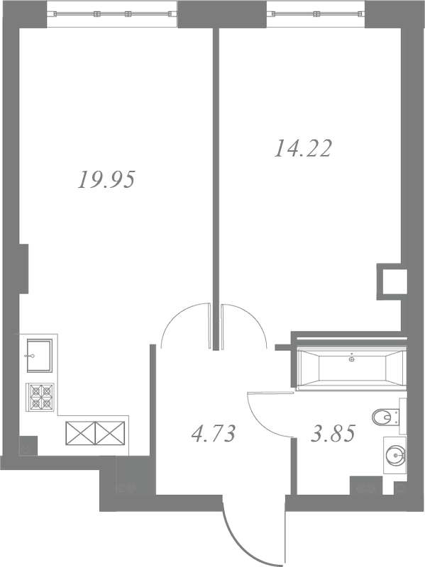 План квартиры №3 с 1 спальней на 1 этаже 3 корпуса ЖК Neva Residence