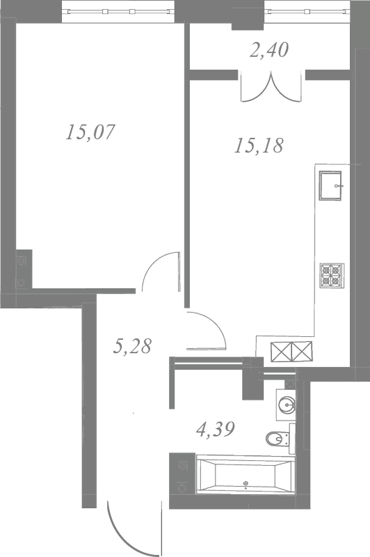 План квартиры №312 с 2 спальнями на 7 этаже 3 корпуса ЖК Neva Residence