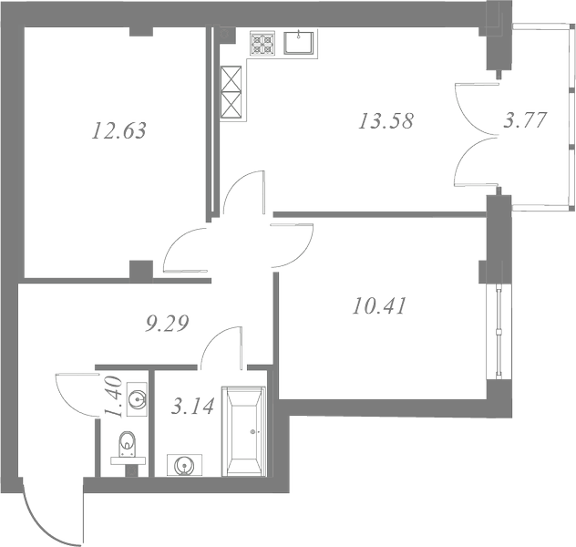 План квартиры №36 с 2 спальнями на 5 этаже 3 корпуса ЖК Neva Residence