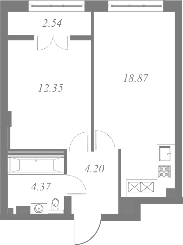 План квартиры №39 с 1 спальней на 5 этаже 3 корпуса ЖК Neva Residence