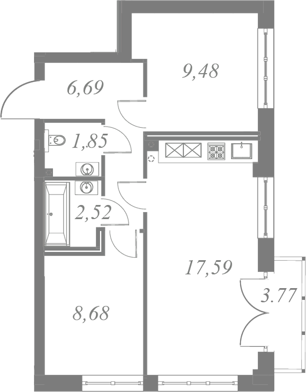 План квартиры №44 с 3 спальнями на 6 этаже 3 корпуса ЖК Neva Residence