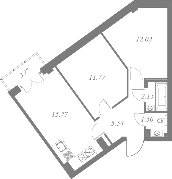 План квартиры №49 с 2 спальнями на 6 этаже 3 корпуса ЖК Neva Residence