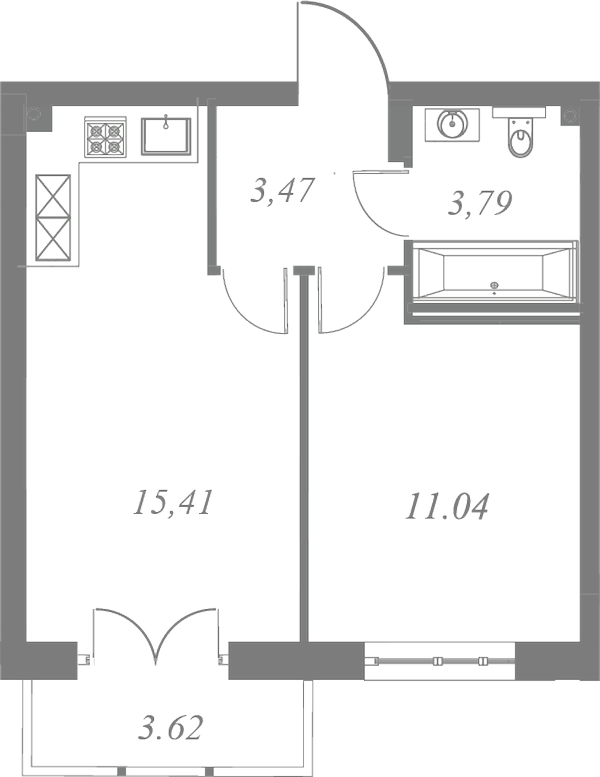 План квартиры №51 с 1 спальней на 6 этаже 3 корпуса ЖК Neva Residence