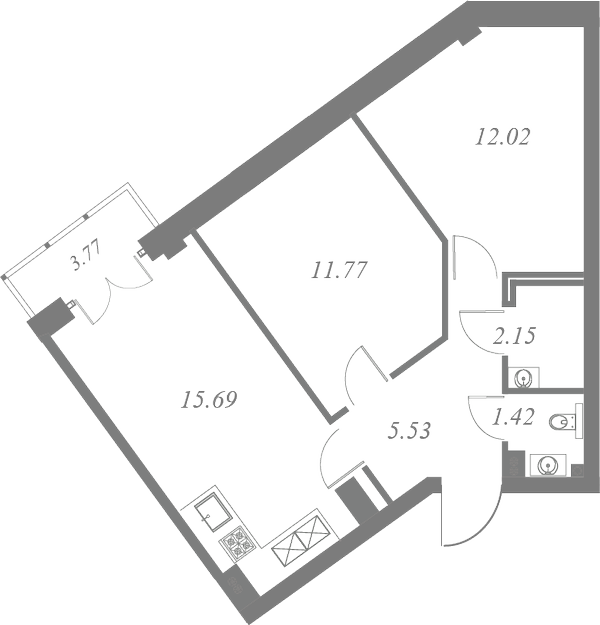 План квартиры №67 с 2 спальнями на 8 этаже 3 корпуса ЖК Neva Residence