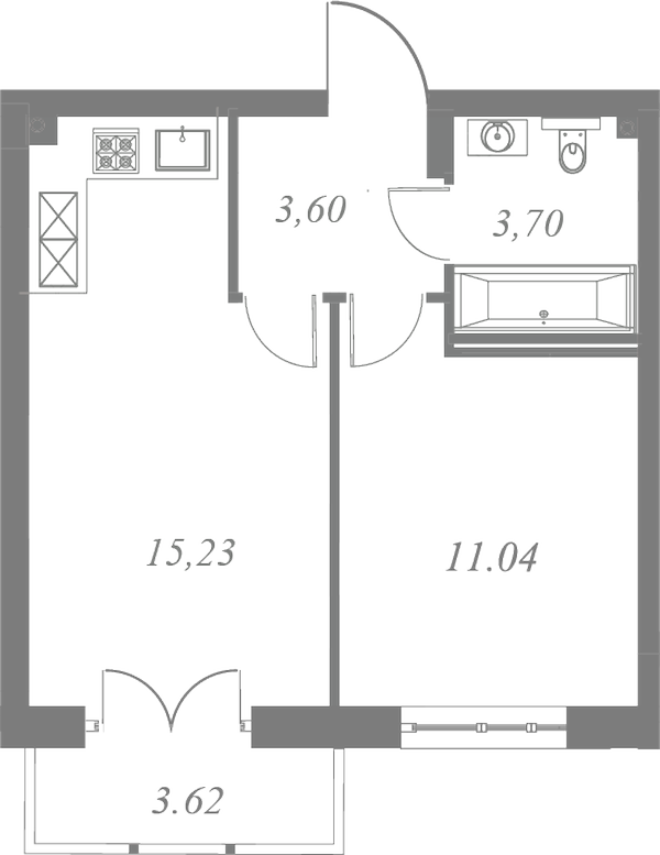 План квартиры №69 с 1 спальней на 8 этаже 3 корпуса ЖК Neva Residence